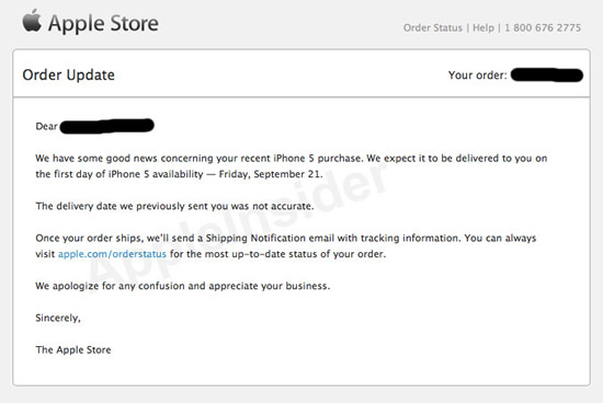 Apple、Apple Online Storeで予約した一部ユーザーに対し｢iPhone 5｣の出荷予定日に誤りがあった事を謝罪