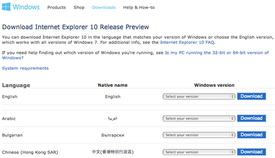 Microsoft、早くも｢ Internet Explorer 10 Release Preview｣のダウンロードページを公開