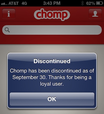Apple、｢Chomp｣のウェブサイトを閉鎖し、公式アプリの提供も終了