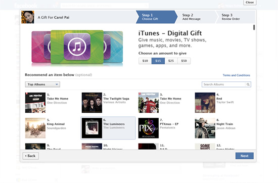 Facebook、米国で｢iTunesデジタルギフトカード｣を贈る事が出来るサービスを開始