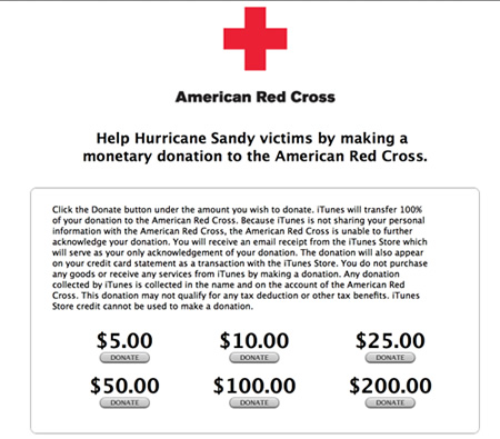 米Apple、ハリケーン｢Sandy｣の被害者支援の為に米iTunes Storeで寄付金の受付を開始