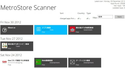 ウェブブラウザで｢Windows ストア｣のアプリの検索や閲覧が可能なサイト｢MetroStore Scanner｣