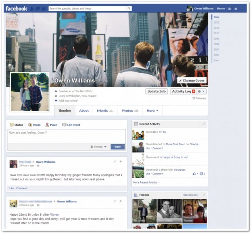 Facebook、ニュージーランドでプロフィールページの新デザインをテスト中