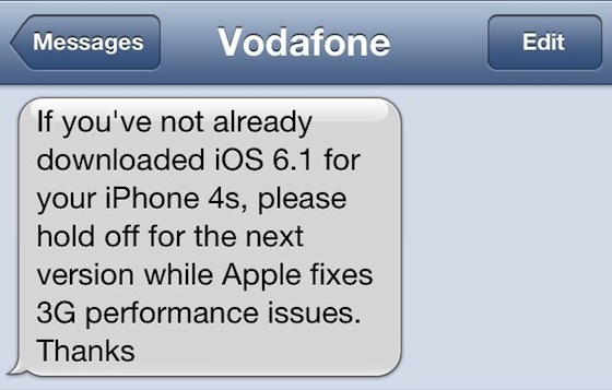 Vodafone UK、3G通信に不具合発生の恐れがある事から｢iPhone 4S｣ユーザーに対し｢iOS 6.1｣へアップデートしないよう警告