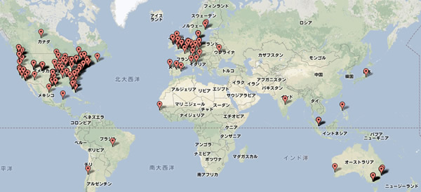｢WWDC 2013｣への参加者が世界のどこから来るかをまとめた地図