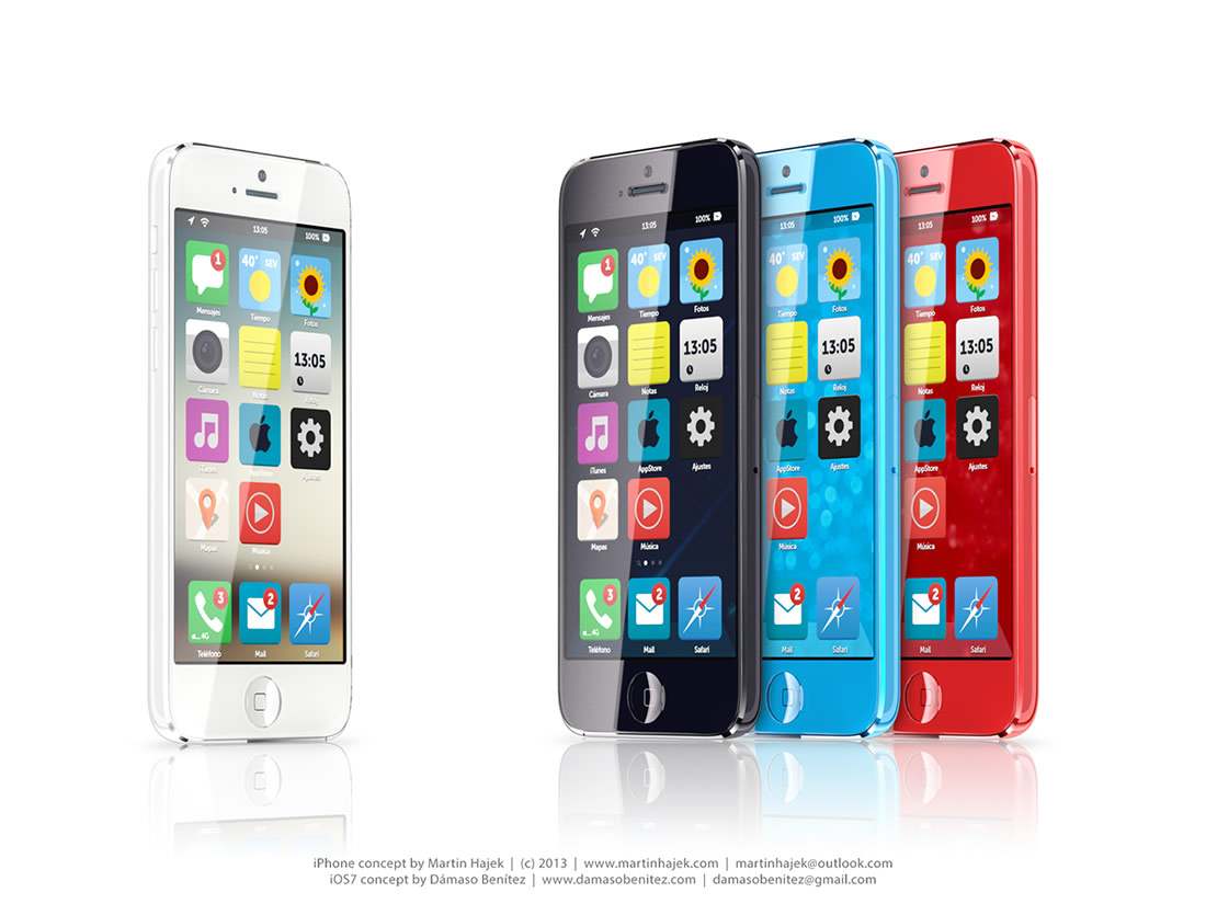 フラットデザイン採用の｢iOS 7｣を搭載した｢廉価版iPhone｣のコンセプト画像