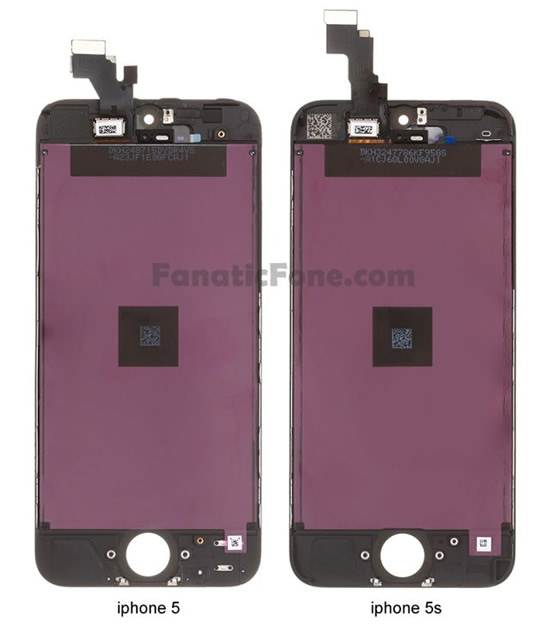 ｢iPhone 5S｣と｢iPhone 5｣のフロントパネル及びディスプレイ関連部品の比較画像