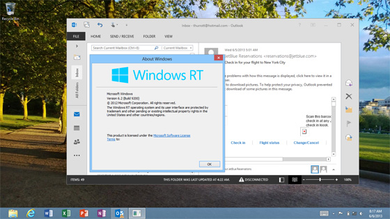 ｢Outlook 2013 RT｣のスクリーンショット