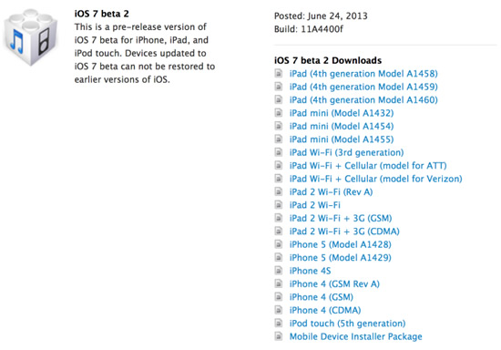 ｢iOS 7 beta 2｣は｢iPad｣及び｢iPad mini｣をサポート