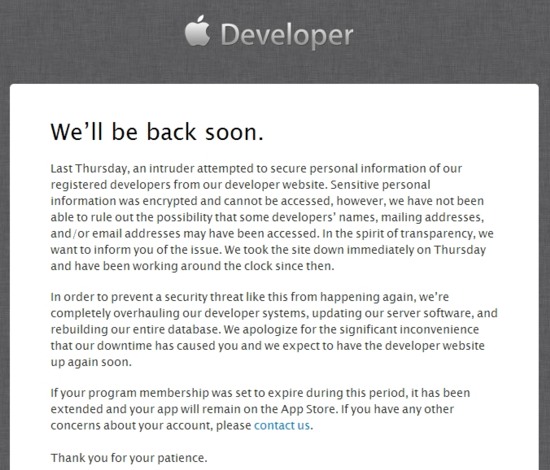 Apple、開発者向けサイト｢iOS Dev Center｣と｢Mac Dev Center｣に不正アクセスがあった事を発表