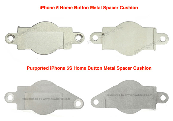 ｢iPhone 5S｣のホームボタンを固定する為の金属部品の写真が流出