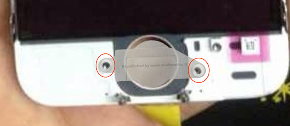 ｢iPhone 5S｣のホームボタンを固定する為の金属部品の写真が流出