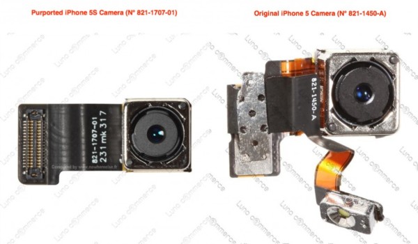 ｢iPhone 5S｣と｢iPhone 5｣のカメラモジュールなどの比較画像