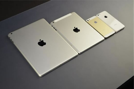 ｢iPhone 5S｣｢iPhone 5C｣｢iPad 5｣｢iPad mini 2｣を並べた画像