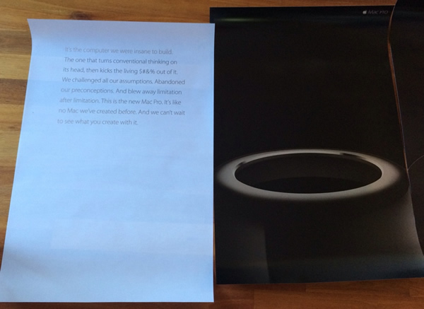 米Apple、一部のジャーナリストに対し新型Mac Proのポスターを送付