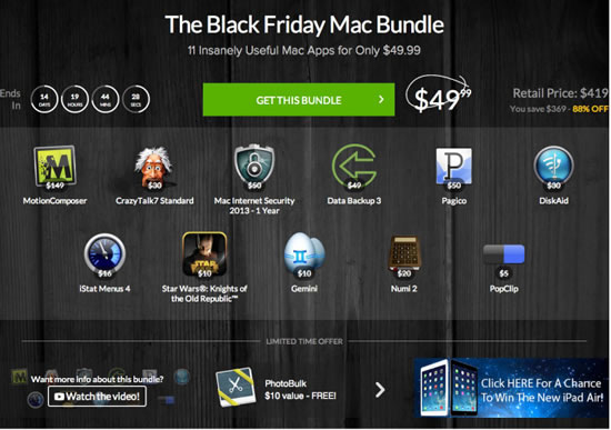 Stack Social、総額419ドルのMac向けアプリ11本を88％オフで販売する｢The Black Friday Mac Bundle｣のセールを開催中