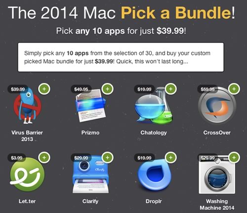 Mac向けアプリ30本から好きな10本を40ドルで購入出来るセール｢The 2014 Mac Pick a Bundle!｣開催中
