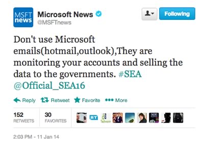 Microsoftの公式Twitterアカウントが｢シリア電子軍｣に乗っ取られる