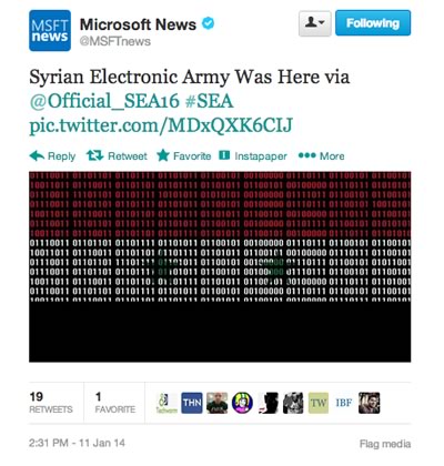 Microsoftの公式Twitterアカウントが｢シリア電子軍｣に乗っ取られる