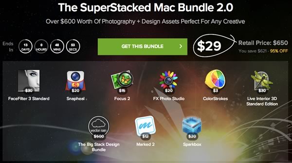 Stacksocial、総額650ドルのMac向けアプリを95％オフで販売する｢The SuperStacked Mac Bundle 2.0｣のセールを開催中