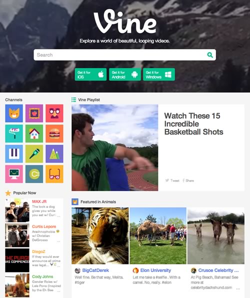 6秒動画共有サービス｢Vine｣、ウェブ版のサイトデザインを刷新し、未登録ユーザーでも動画の閲覧が可能に