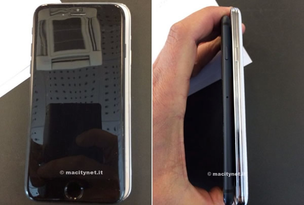 完成形とされる｢iPhone 6｣の4.7インチ版のモックアップと｢Samsung Galaxy S5｣との大きさ比較