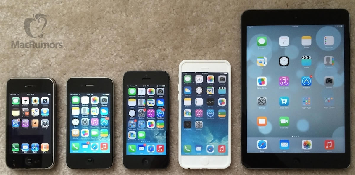 ｢iPhone 6｣の4.7インチモデルのモックアップと歴代iOSデバイスとの比較画像