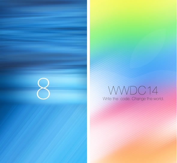 ｢WWDC 2014｣の会場に設置されている｢iOS 8｣や｢OS X 10.10｣のバナーデザインの壁紙