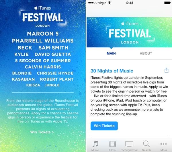 Apple、｢iTunes Festival 2014｣に合わせてデザインを刷新した｢iTunes Festival 5.0.1｣を英国で配信開始