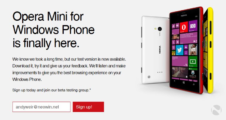 Opera、｢Opera Mini for Windows Phone｣のベータテストの参加受付を開始