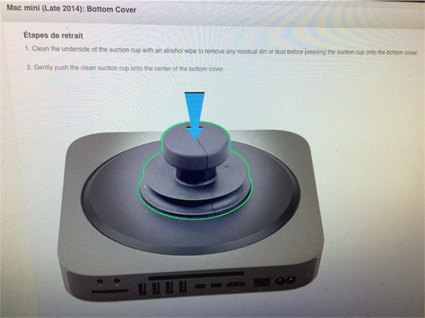 ｢Mac mini (Late 2014)｣の底面カバーを開けるには吸盤が必要である事が明らかに