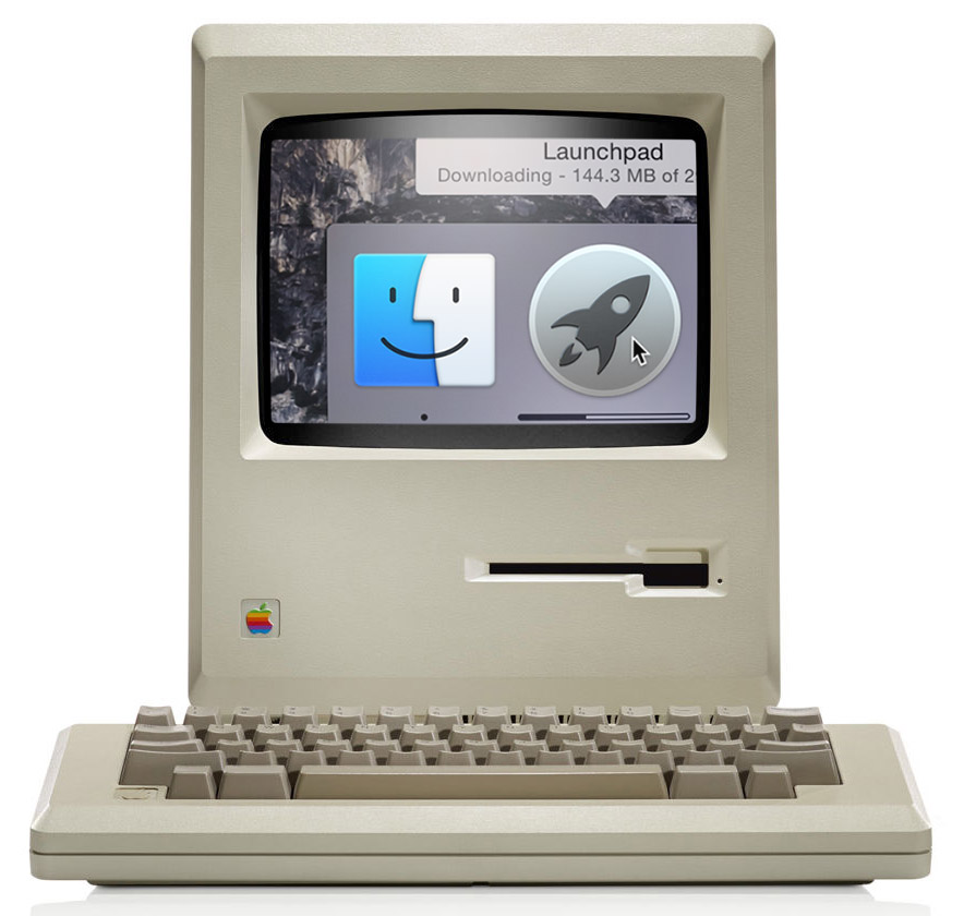 初代Macintoshの画面にRetina OS X Yosemiteを表示させると…