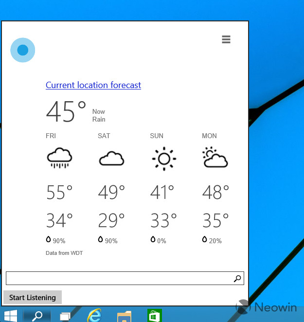 Windows 10版『Cortana』のスクリーンショットギャラリー