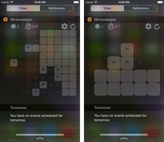｢iOS 8｣の通知センター上で｢マインスイーパ｣が遊べるアプリが登場