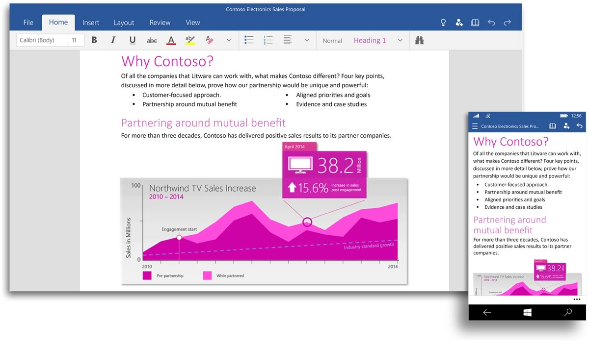 Microsoft、タッチ操作に最適化した｢Office for Windows 10｣のプレビュー版を公開