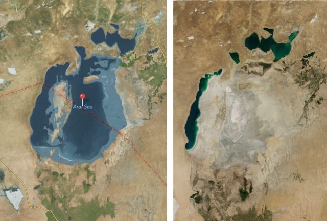 ほぼ消滅してしまったアラル海、Apple マップでは見事に復活している事が明らかに