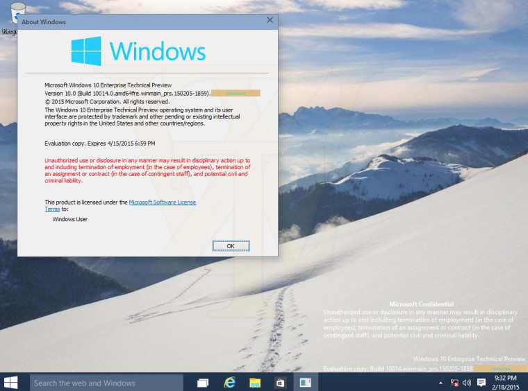 ｢Windows 10 Build 10014｣のスクリーンショットが流出