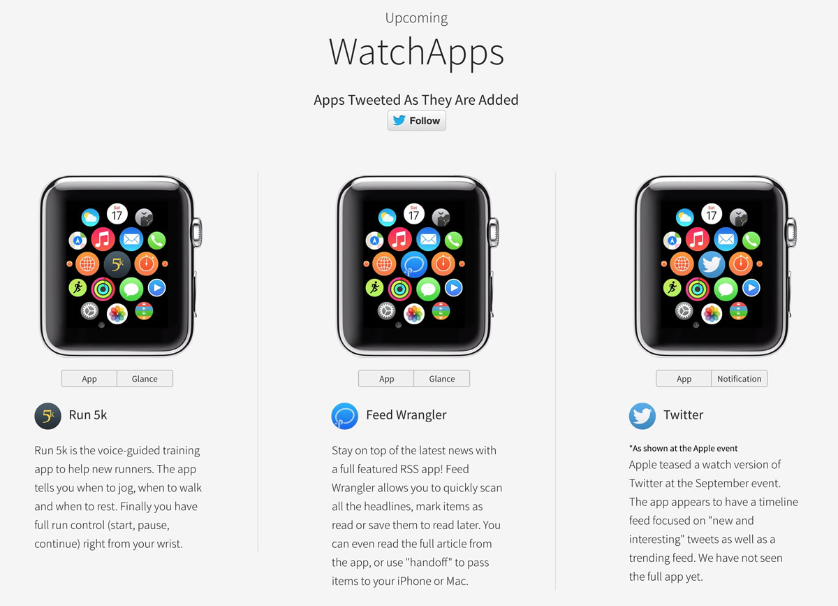 様々な｢Apple Watch｣向けアプリのデモを見る事が出来るまとめサイトが登場