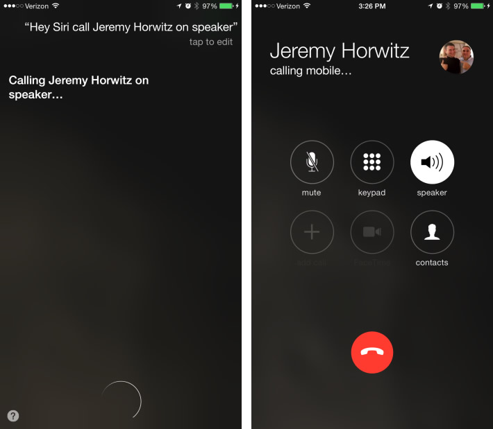 ｢iOS 8.3｣では｢Hey Siri｣を利用して電話をかけた際に自動的にスピーカーフォンでの通話になる仕様に