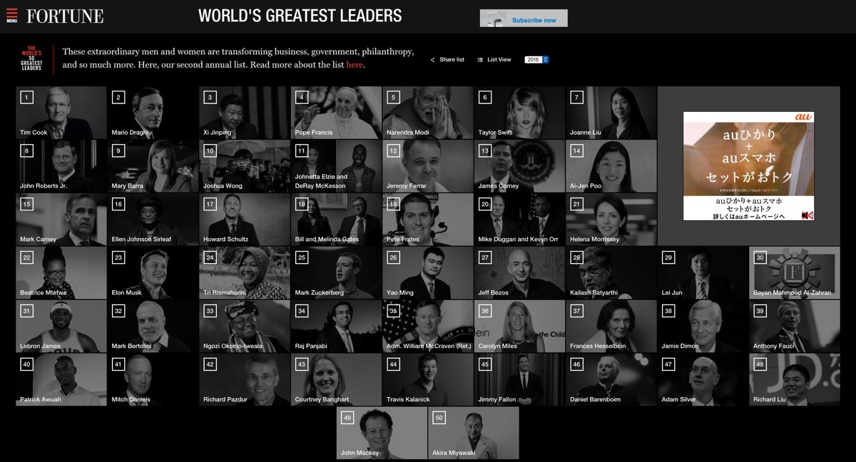 Appleのティム・クックCEO、フォーチュン誌の｢世界の偉大なリーダー50人｣で1位に