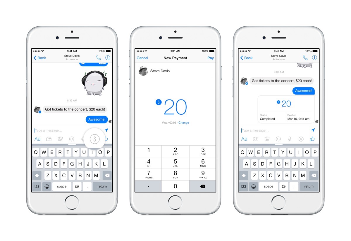 Facebook、｢Messenger｣アプリに送金機能を追加