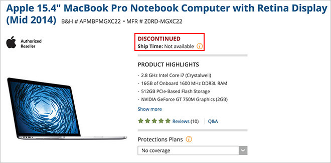 Apple、｢MacBook Pro（15インチ, Mid 2014）｣のCTOモデルの販売を終了か