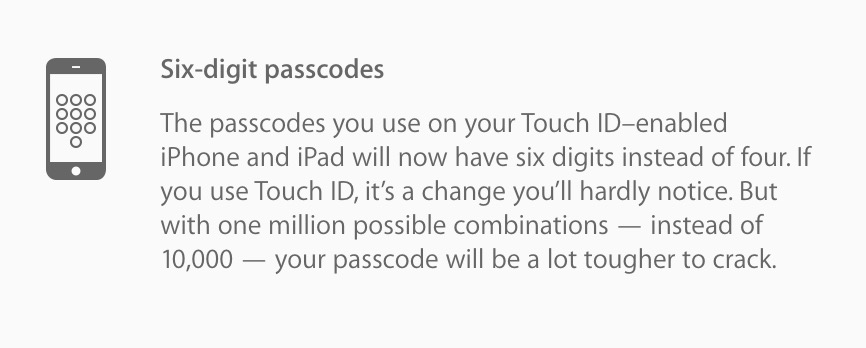 iOS 9：パスコードが4桁から6桁に & キーボードのシフトキー利用時の動作も変更