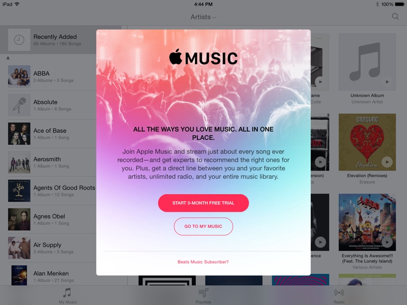 ｢iOS 8.4 beta 4｣のミュージックアプリに｢Apple Music｣のサインアップ画面が登場