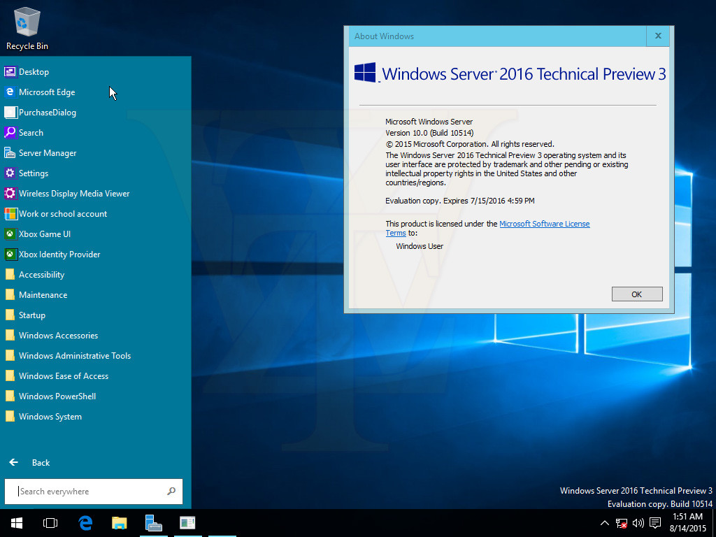 ｢Windows Server 2016 build 10514｣のスクリーンショットが流出