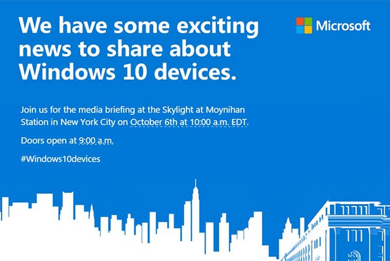 米Microsoft、10月6日にメディア向けの発表イベントを開催へ − ｢Surface Pro 4｣や｢Lumia 950｣シリーズを発表か