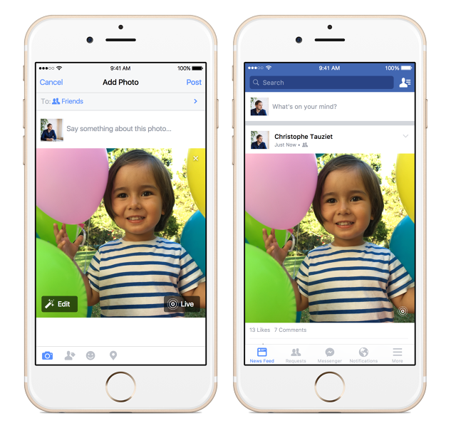 Facebook、｢Live Photos｣のサポートを一部のユーザー向けに提供開始