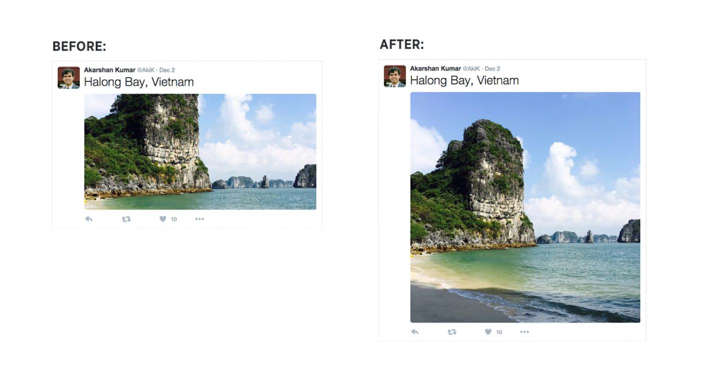 Twitter、タイムライン上の写真の表示方法を変更 − クロップせずにより大きく表示