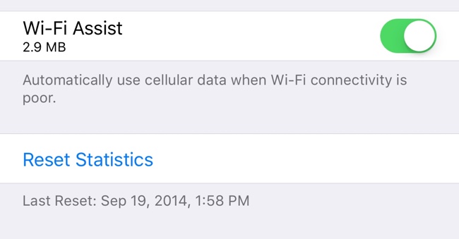 ｢iOS 9.3｣では｢Wi-Fiアシスト｣機能で使用したデータ通信量が分かるように