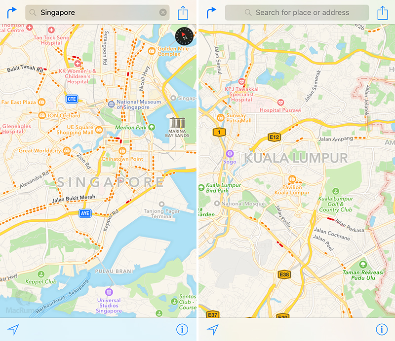Apple、｢マップ｣アプリの渋滞状況の機能をマレーシアとシンガポールでも提供開始